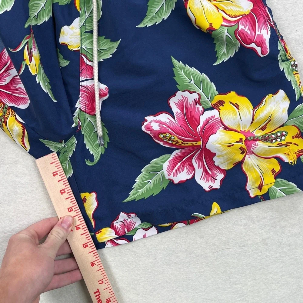 Polo Ralph Lauren Mens Navy Blue Hibiscus Floral Tropical Swim Trunks Size Large